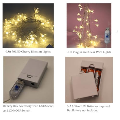 10ft 30 LED Fairy Flower String Lights Battery & USB Operated (Warm White) - color: Warm White