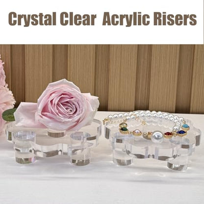 2 Pack Scalloped Acrylic Risers for Diaplay, Thick Clear Pedestal Stands Candle Tray Riser, Double as Tabletop Jewelry Pland Holder Mini Cake Stand for Home Decor (4.7 inch) - size: 4.7 inch