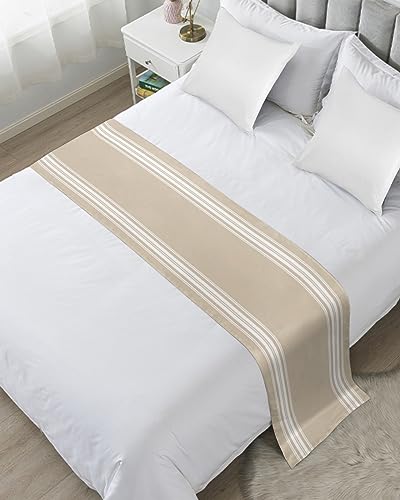 Bed Runner for King Size Bed, Beige Striped Bed Scarf Throws for Foot of Bed, Farmhouse Luxurious White Stripes Modern Abstract Art Luxury Bedding Protector Bed Runners for Hotel/Home, 94 x 20 Inch - size: 94 x 20 inches(King)