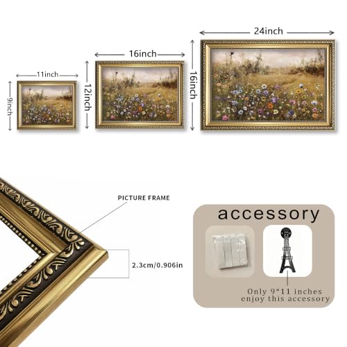 Vintage Wildflower Field Landscape Framed Wall Art Pastel Blooming Flower Meadow Canvas Print Countryside Impasto Oil Painting Rustic Cottagecore for Living Room Bedroom Kitchen Home Office Gallery Wall Decor Gift for Art Lovers Friends New Homeowners - c