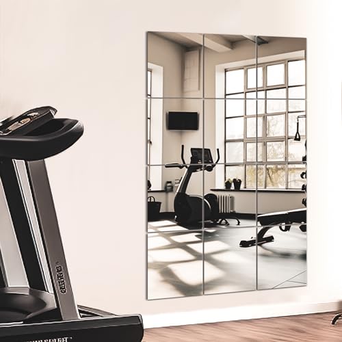 TRAHOME Home Gym Mirror Tiles for Wall, 14"x12"x12PCS Full Length Mirror - size: 14"x12" (12 PCS)