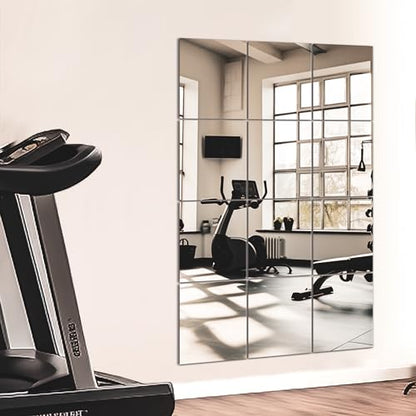 TRAHOME Home Gym Mirror Tiles for Wall, 14"x12"x12PCS Full Length Mirror - size: 14"x12" (12 PCS)
