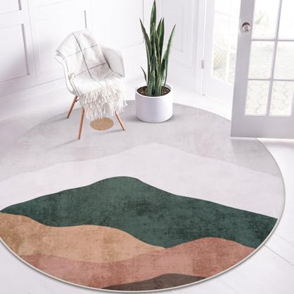 5ft Abstract Round Rug, Mountain Grey Circle Area Rugs Soft Washable - color: Grey, size: 5' (Round)