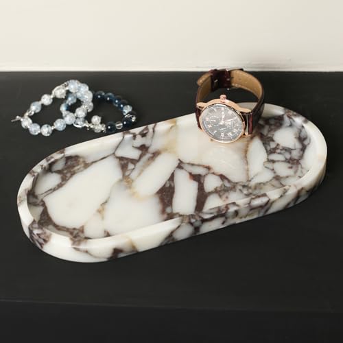 100% Natural Calaccata Viola Marble Tray, 10" x 5" Oval Tray - color: Viola-oval-10"x5"x0.7"