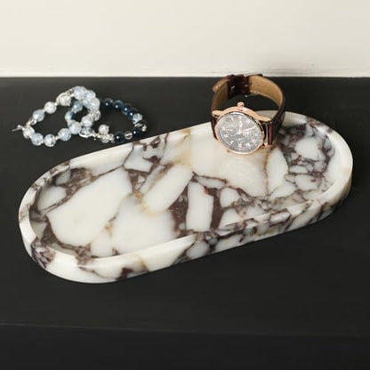 100% Natural Calaccata Viola Marble Tray, 10" x 5" Oval Tray - color: Viola-oval-10"x5"x0.7"