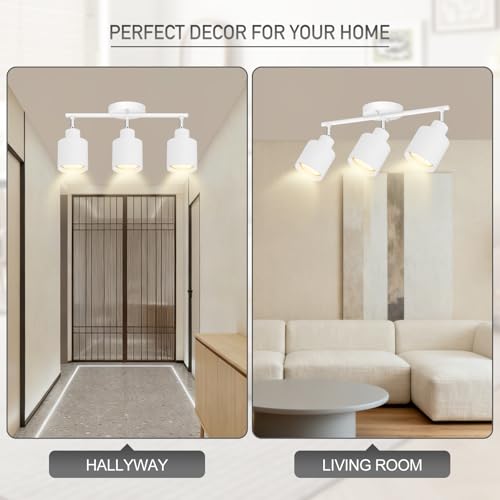 3-Light Led Track Lighting,White Ceiling Lighting Fixtures,Wall Sconces Ceiling Spotlight with Foldable Light Arms for Kitchen, Closet, Bedroom,GU10 Socket, Bulbs Not Included - color: 3 light White