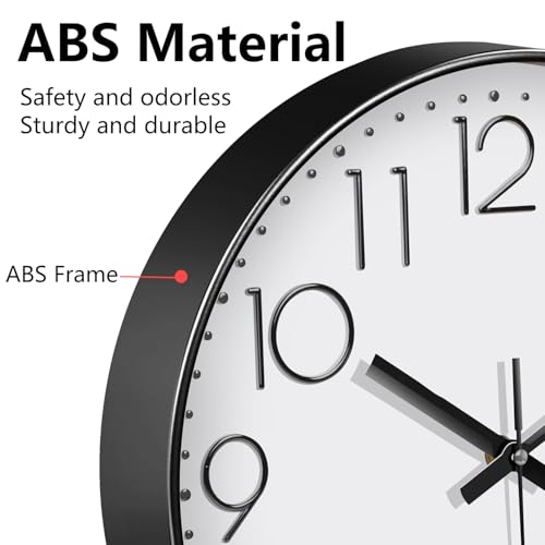 Silent Wall Clocks Battery Operated 8 Inch, Analog Wall Clock with Oversized Number Tempered Glass Clock Face, Black Quartz Non Ticking Wall Clocks for Living Room Bedroom Kitchen Office - color: White, size: 8 Inch