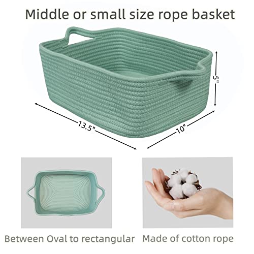 XUANGUO Medium Woven Cotton Rope Storage Basket with Handles, Light Green - color: light green