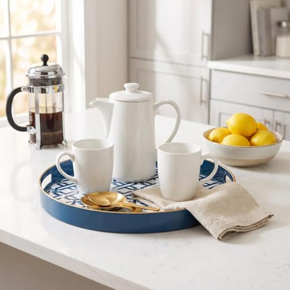 Spsyrine Round Plastic Geometric Serving Tray for Bathroom, Kitchen - color: White