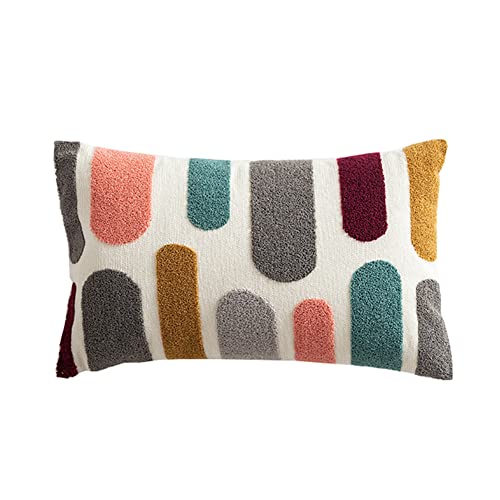 Boho Abstract Tufted Throw Pillow Cover Geometric Embroidered Decorative Pillowcase Farmhouse Cotton Lumbar Accent Cushion Cover for Sofa Couch Bedroom (Type I,12"x20") - color: Type I, size: 20" x 12" (Pack of 1)
