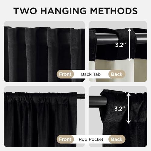 Joydeco 100% Blackout Curtains Velvet Black Out Curtain 120 Inch Drapes - color: Black, size: 62"W x 120"L (Pack of 2)