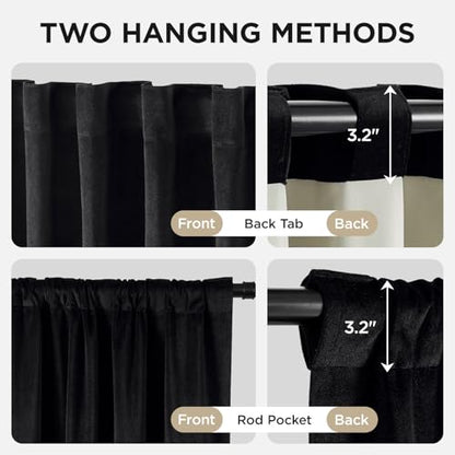 Joydeco 100% Blackout Curtains Velvet Black Out Curtain 90 Inch Drapes - color: Black, size: 42"W x 90"L (Pack of 2)