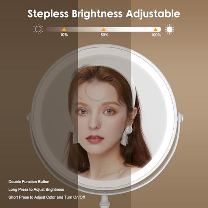 DEIOVWXS Makeup Mirror, Rechargeable Vanity Mirror with 3 Lights, 1X/10X - color: White