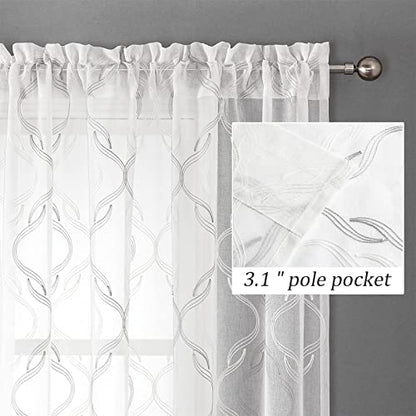 VISIONTEX Grey and White Sheer Curtains Moroccan Embroidered 72 Inches - color: A-grey, size: 54"W x 72"L (Pack of 2)