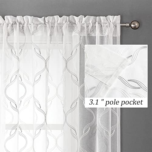 VISIONTEX Grey and White Sheer Curtains Moroccan Embroidered 63 Inches - color: A-grey, size: 54"W x 63"L (Pack of 2)