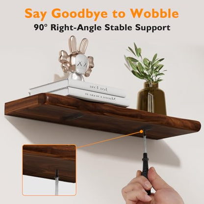 Walnut Finish Floating Shelves,Hidden Brackets,2-Pack,24 Inches Each
