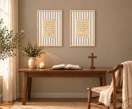 Framed Christian Bible Verse Isaiah 40:31 Canvas Wall Art Set of 2,12×16In - color: Beige, Black, Gold, Cream, Gray, size: 12"L x 16"W