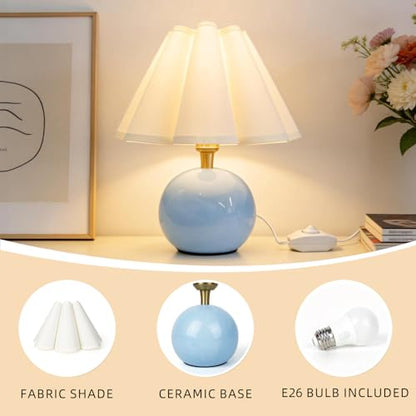 Small Bedside Table Lamp, 11.8'' Ceramic Stepless Dimmable Lamp (Blue) - color: Blue
