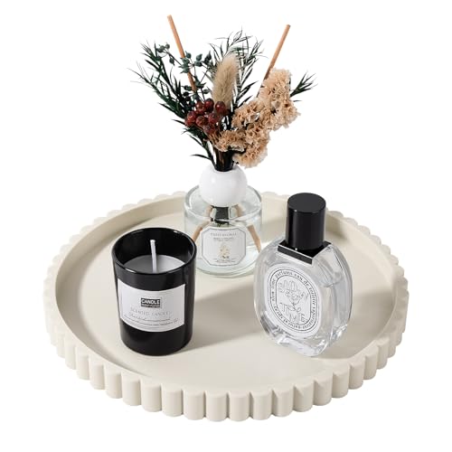 Round Bathroom Tray Perfume Organizer Coffee Table Decor, 9" Beige - color: Beige, size: 9"