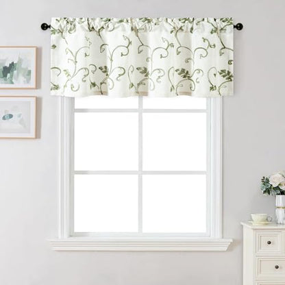 VOGOL Green Vine Embroidered Valance, Linen Texture, 60 x 18 Inches - color: Green, size: 60"W x 18"L (Pack of 1)