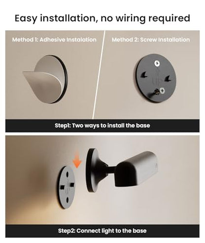 Rechargeable Battery Operated Wall Sconces 7500mAh, Wall Lights for Bedroom - color: Black-2P