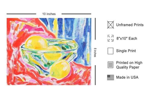 Monem Art Bowl of Lemons Print - Colorful Fauvist Still Life Poster - Wall Decor for Kitchen, Dining Room or Living Room - 8x10 Unframed Wall Art by Tamara Jare - color: Style-04, size: 8"L x 10"W