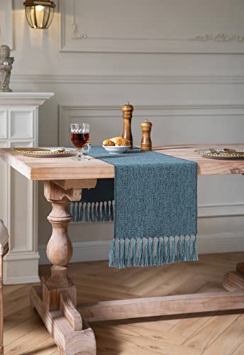 ZeeMart Blue Table Runners 36 Inches Long, Burlap Linen Style Rustic Farmhouse Table Runner, Small Short Boho Coffee Table Runner, 13x36 Inches, Blue - color: Classic Burlap/Blue, size: 36" x 13" (Rectangular)
