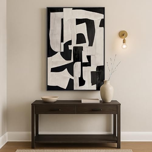 Framed Neutral Modern Black Beige Abstract Wall Art, 1 Piece 24x36 In - color: Black White Geometric A