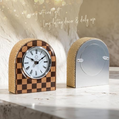 Mini Arched Checkerboard Glass Clock - color: Mocha