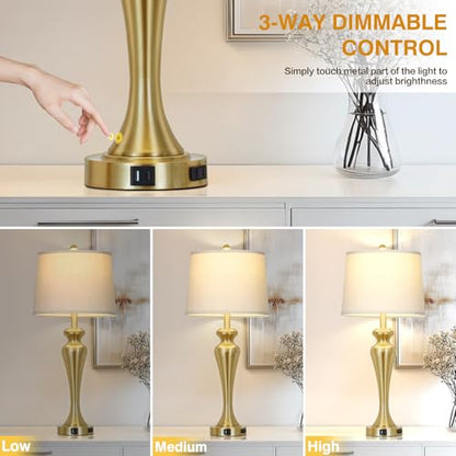 CINSARY 30" Tall Gold Table Lamps Set of 2 for Living Room, Touch Control Bedside Lamps for Nightstand, 3-Way Dimmable Bedroom Lamp with USB A+C Ports and AC Outlet, Metal Brass Table Lamp - color: Gold (2 Pack)