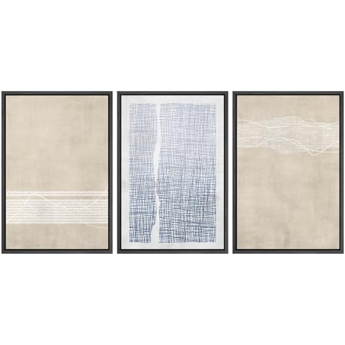 SIGNWIN Framed Canvas Print Wall Art Set Tan Blue Geometric Landscape Abstract Shapes Cozy Neutral Modern Art Decorative Boho Relax/Zen Nordic for Living Room, Bedroom, Office - 16"x24"x3 Black - color: A13-2207-irs33, size: 16"x24"x3 Panels Black