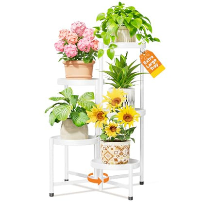 LASZOLA Plant Stand Indoor with 10 Inch Large Metal Tray, 5 Tier White - color: Snow White, size: 5 Tier
