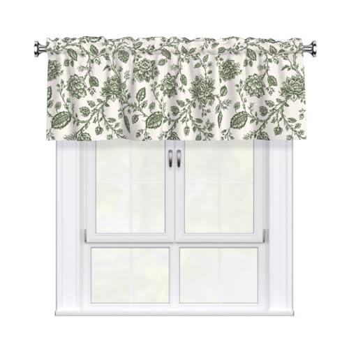 Sage Green Floral Valances for Windows Traditional Flowers Print Kitchen Curtain Farmhouse Country Rustic Valance with Rod Pocket Light Filtering Polyester Valance 54 x 18 Inch, 1 Pack - color: Floral Sage Green