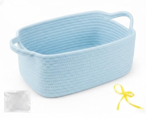 Large Empty Gift Baskets to Fill, Cute Woven Basket for Teen Girls, Women, Baby Shower - SweetMemo Decorative Small Toy Bin with Handles for Decor, Bathroom, with Gifting Bags and Ribbon, Sky Blue - color: Baby Blue, size: 1 Pack