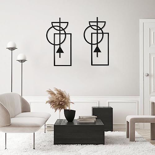Zzbakress Wall Art, 2 Pcs Wooden Geometric Modern Abstract Wall Decor, 17.8 x 9.3 in, Living Room, Style1