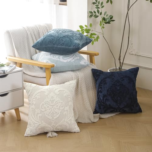 HPUK Embroidered Throw Pillow Covers 18x18 Inch, Boho Damask, Set of 2 - color: Navyblue-damask