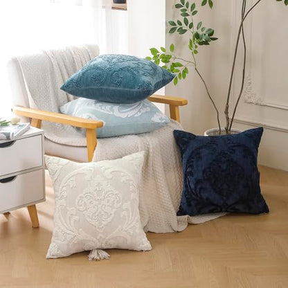 HPUK Embroidered Throw Pillow Covers 18x18 Inch, Boho Damask, Set of 2 - color: Navyblue-damask