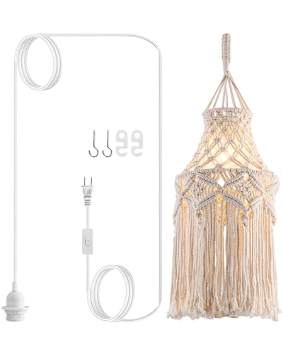 Boho Lamp Shade, Hanging Lamp with Handmade Macrame Lamp Shade - size: BOHO-02
