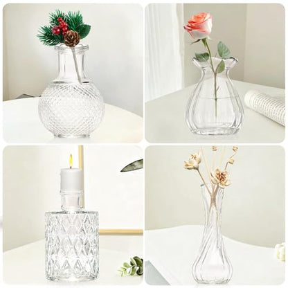 KJHL 4 Pcs Small Glass Bud Vases, Mini Flower Vases for Wedding Centerpiece - size: 4 Pcs