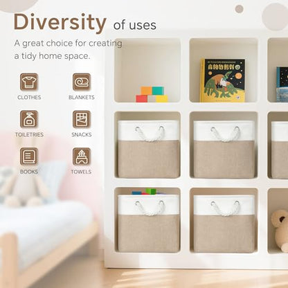 FinishingBo 11 inch Cube Storage Bin with Handles 6 Pack - color: White/Khaki-6 Pack