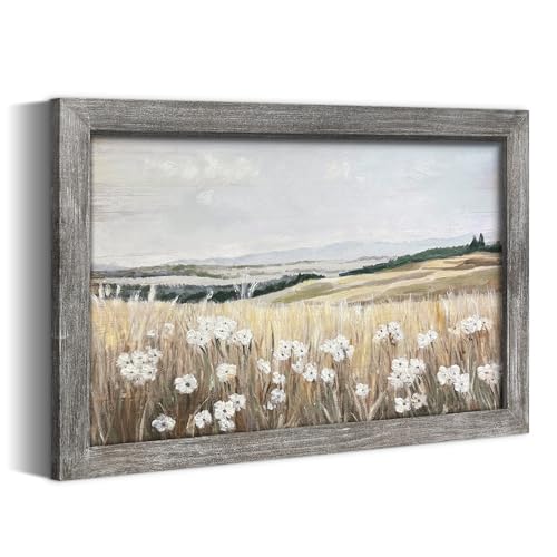 summer melody Landscape Framed Wall Art Rustic Wood Decor 36x24 Inch - color: Brown, size: 36"L x 24"W