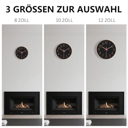 Silent Wall Clocks Battery Operated 8 Inch, Analog Wall Clock with Oversized Number Tempered Glass Clock Face, Non Ticking Wall Clocks for Living Room Bedroom Kitchen Office, Black Rose Gold - color: Black Rose Gold, size: 8 Inch