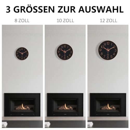 Modern Silent Wall Clock - 12 Inch Wall Clocks Battery Operated Large Number, Non-Ticking Analog Clock with Tempered Glass Quartz Clocks for Living Room Bedroom Office Kitchen, Black Rose Gold - color: Black Rose Gold, size: 12 Inch