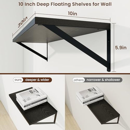 Axeman 30 Inch Floating Shelves, 10 Inch Deep Black Wall Shelves Set of 2 - color: Black, size: 30W x 10D
