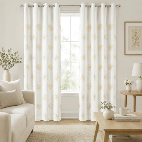 VOGOL Floral Embroidered Grommet Bedroom Curtains, 52 x 96, 2 Panels - color: White, size: 52"W x 96"L (Pack of 2)