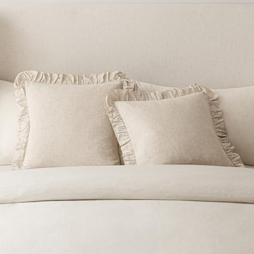 Foindtower Linen Fringe Ruffle Throw Pillow Covers 18×18 Inch Natural Beige - color: Natural Beige, size: 18" x 18" (Pack of 2)