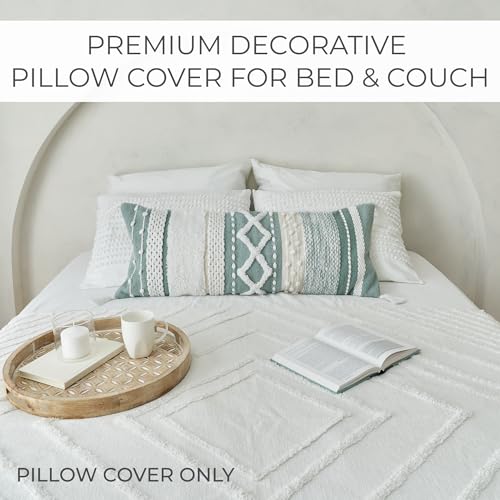 Decorative Boho Lumbar Pillow Cover 14x36 - Soft Textured Throw Pillow - color: Sage