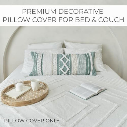 Decorative Boho Lumbar Pillow Cover 14x36 - Soft Textured Throw Pillow - color: Sage