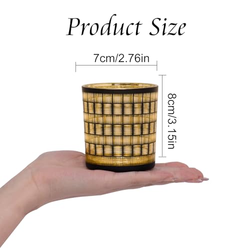 Votive Candle Holders, Set of 3 Black and Gold Glass Tealight Candle Holder with Woven Pattern, Vintage Tea Light Holders for Chirstmas Table Centerpieces Birthday Party Home Decor