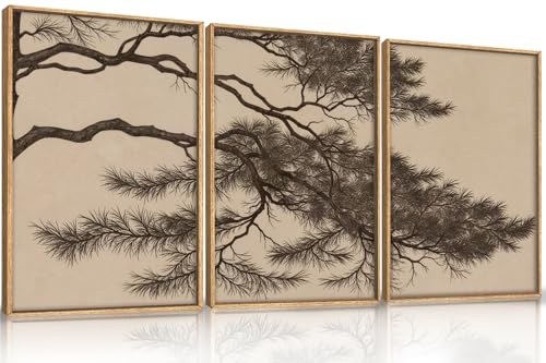 LHIUEM Large Vintage Pine Tree Branch Framed Canvas Wall Art,Sketch Botanical Wall Decor,Nature Plant Artwork,Brown Antique Etching Art Prints for Living Room,Bedroom,Office- 24"x36"x3 - color: Sketch Pine Tree Wall Art, size: 36"L x 24"W